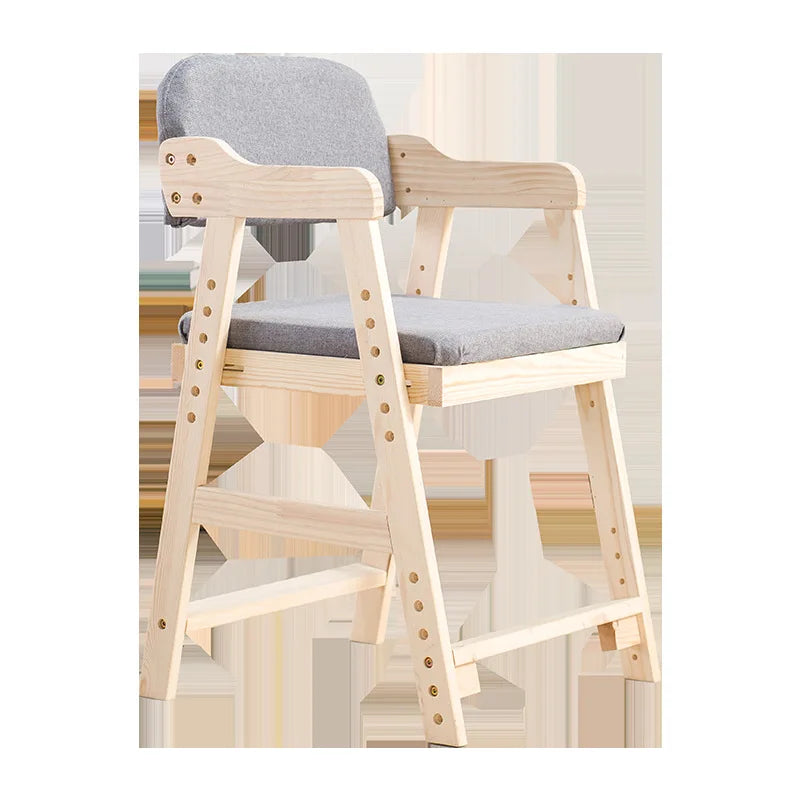 Wooden Children's Learning Lift Chair Adjustable Solid Wood Bench For Household Use Dining Table Chair Backrest Writing Chair