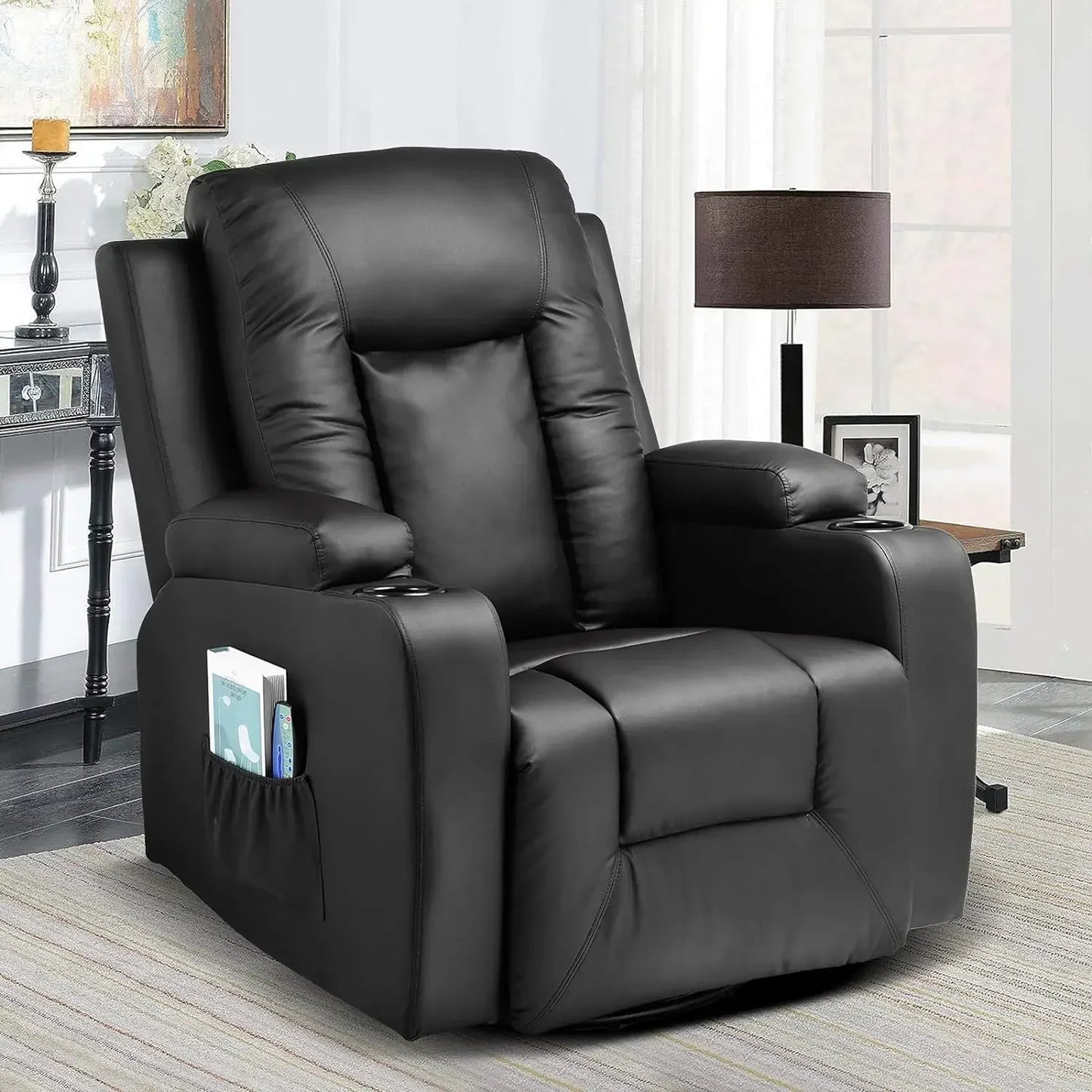 Power Lift Recliner Chair with Massage and Heat for Elderly, Leather Adjustable Reclining Sofa with Remote Control,Black