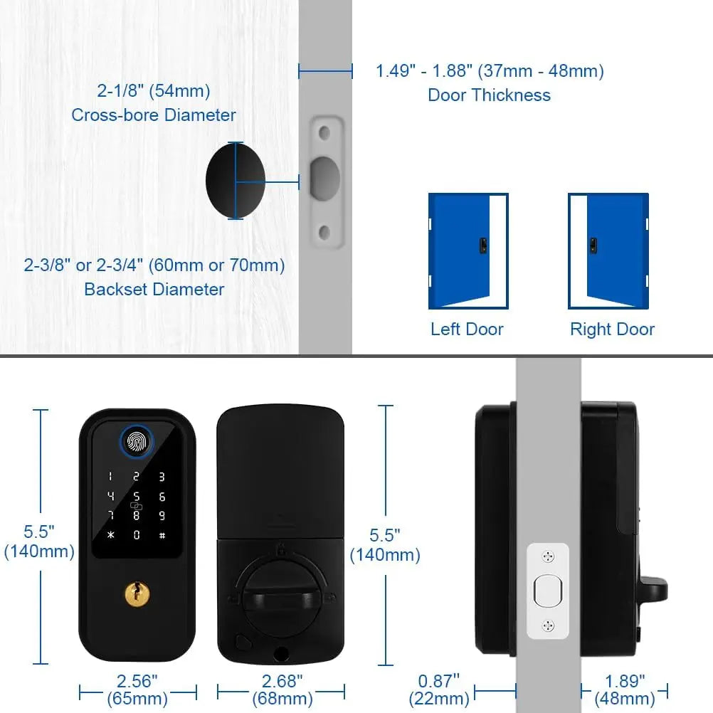 Smart Door Lock with Keypad, Fingerprint Door Lock, Biometric Keyless Entry Door Lock Door Auto Digital Electronic Lock for home