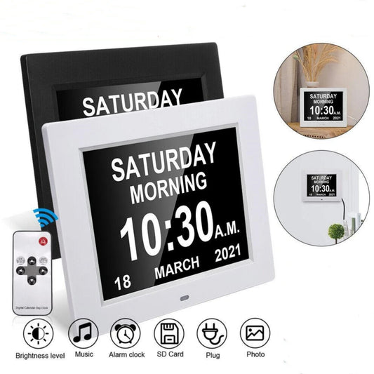 7" 8" Large Screen Digital Clock Calendar Day for Elderly or Impaired Vision Individuals Remote Control AM/PM Function LED Alarm Clock