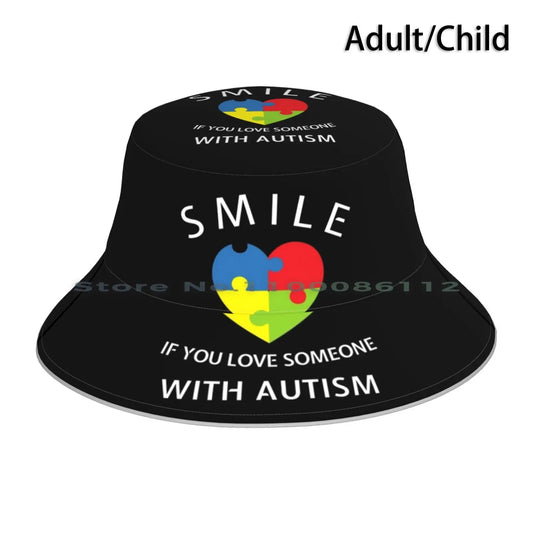 Smile If You Love Someone  with Autism Heart Puzzle Bucket Hat Sun Cap