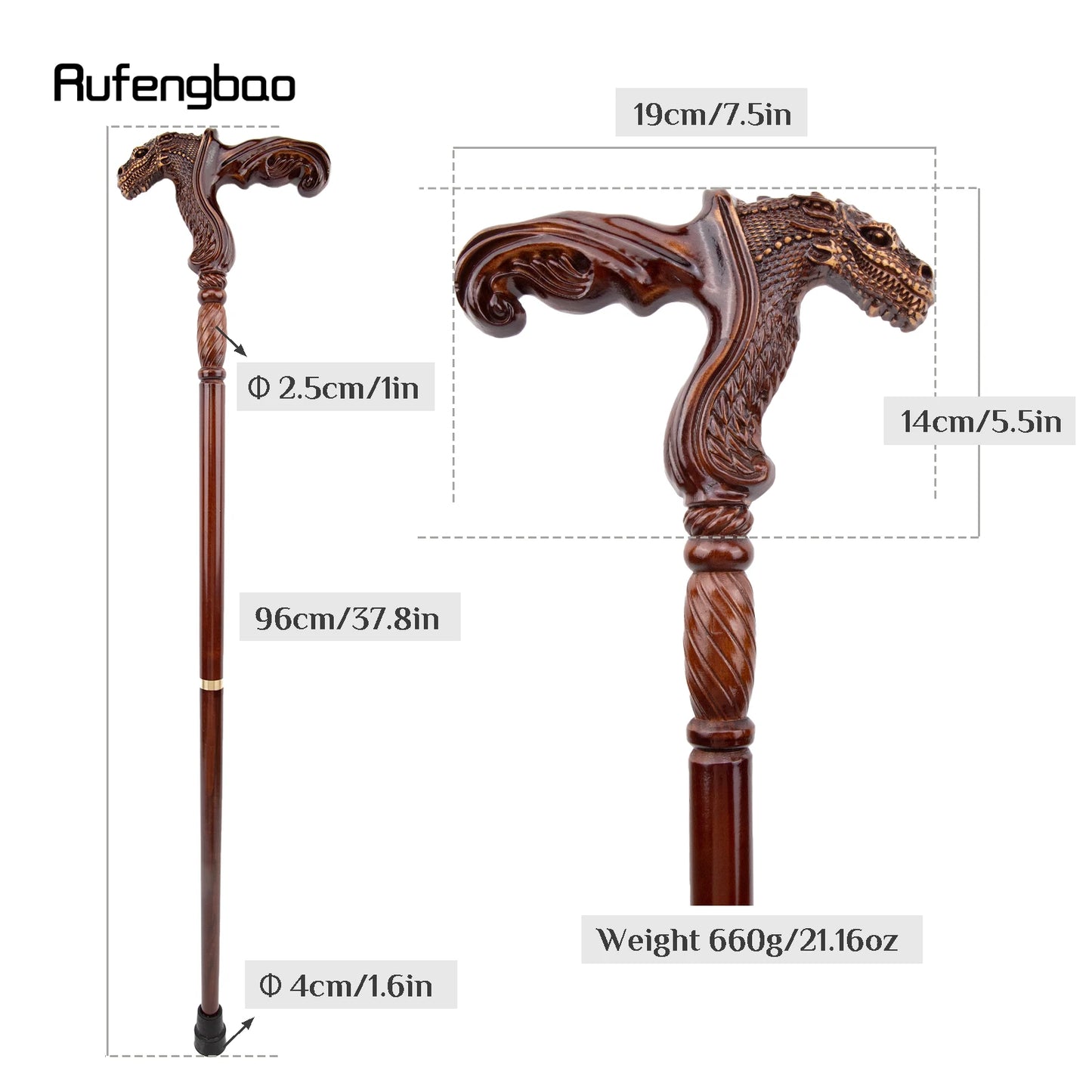 Dinosaur Brown Wooden Fashion Walking Stick Decorative Vampire Cospaly Party Wood Walking Cane Halloween Mace Wand Crosier 93cm