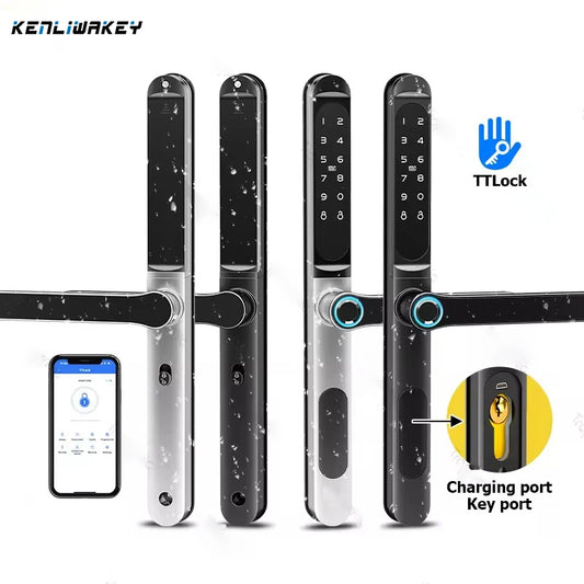 TTLock Fingerprint Biometric Waterproof Smart Door Lock APP Bluetooth Password RFID Code Electronic Aluminum Sliding Door Lock