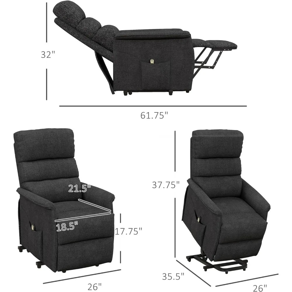 Power Lift Recliner Chair for Elderly, Easy Assembly, Fabric Lift Chair with Remote Control, Side Pockets for Living Room