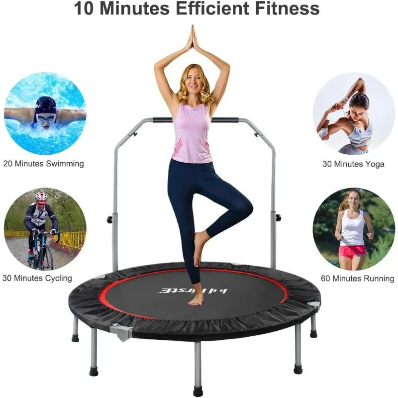 48" Foldable Fitness Trampolines with 4 Level Adjustable Heights Foam Handrail, Jump Trampoline for Kids and Adults