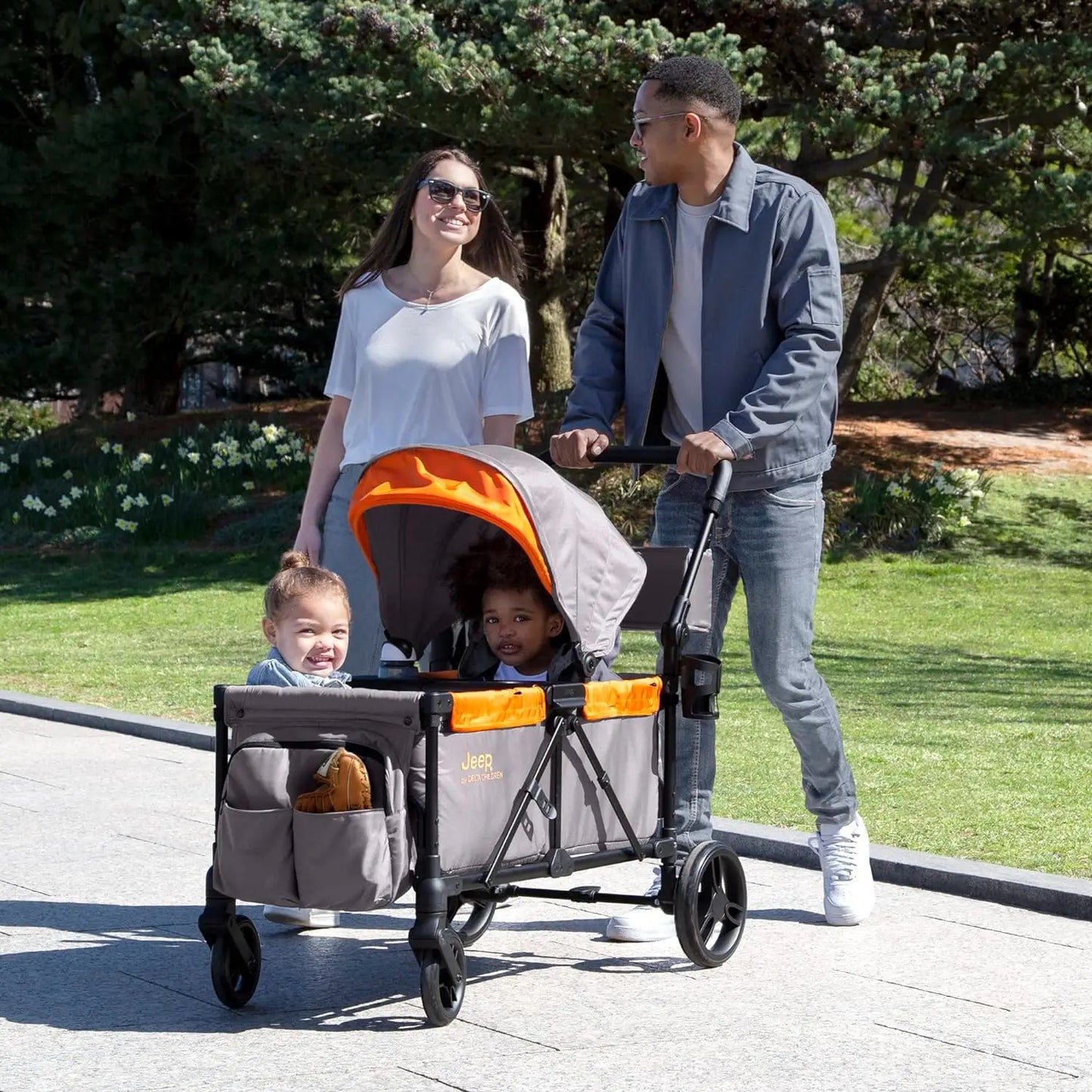 Jeep Sport All-Terrain Stroller Wagon by Delta Children  Includes Canopy, Parent Organizer, Adjustable Handlebar Snack Tray Grey