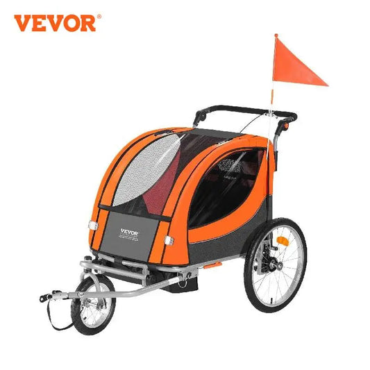 VEVOR 88/100 lbs Child Bike Trailer Double Seat Carrier Converts to Stroller Foldable Children Bicycle Trailer for Toddlers Kids