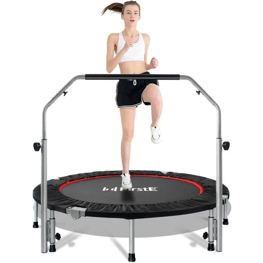 48" Foldable Fitness Trampolines with 4 Level Adjustable Heights Foam Handrail, Jump Trampoline for Kids and Adults