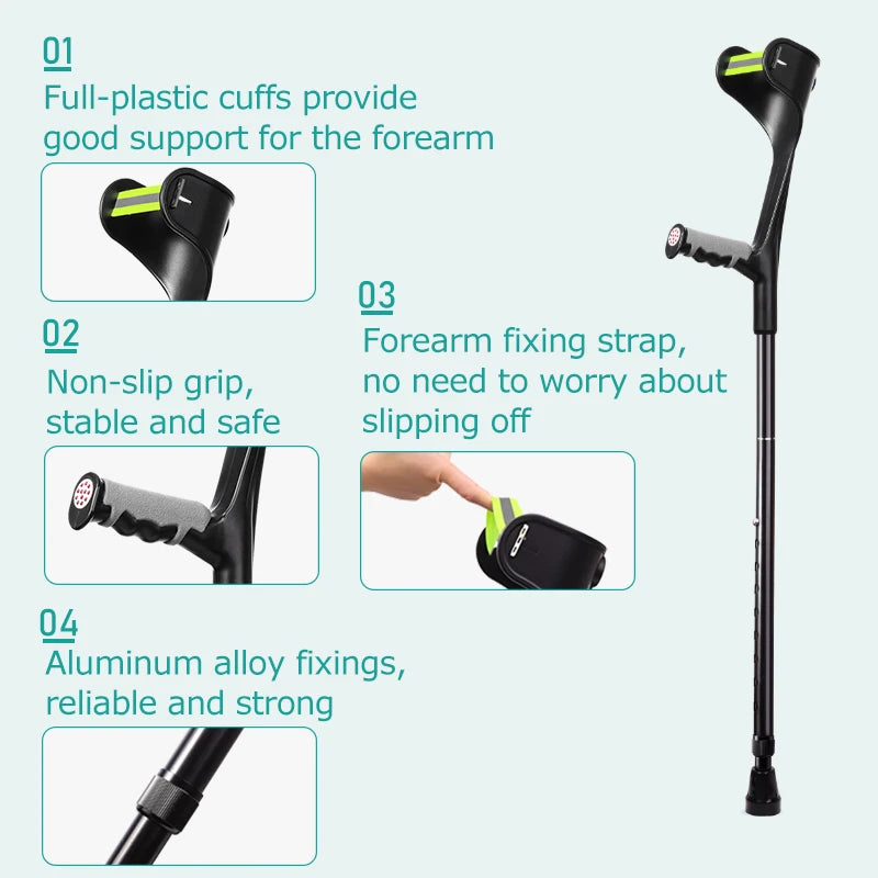 Lefeke Forearm Crutches Foldable Adjustable Aluminium Walk Easy Elbow Crutch Lightweight Walking Stick