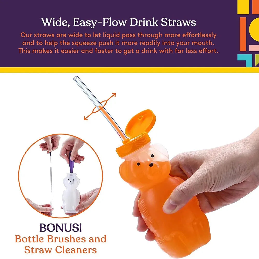 Honey Bear Straw Cup For Kids Squeezable Therapy and Special Needs Assistive Drink Container Spill Proof and Leak Resistant Lid