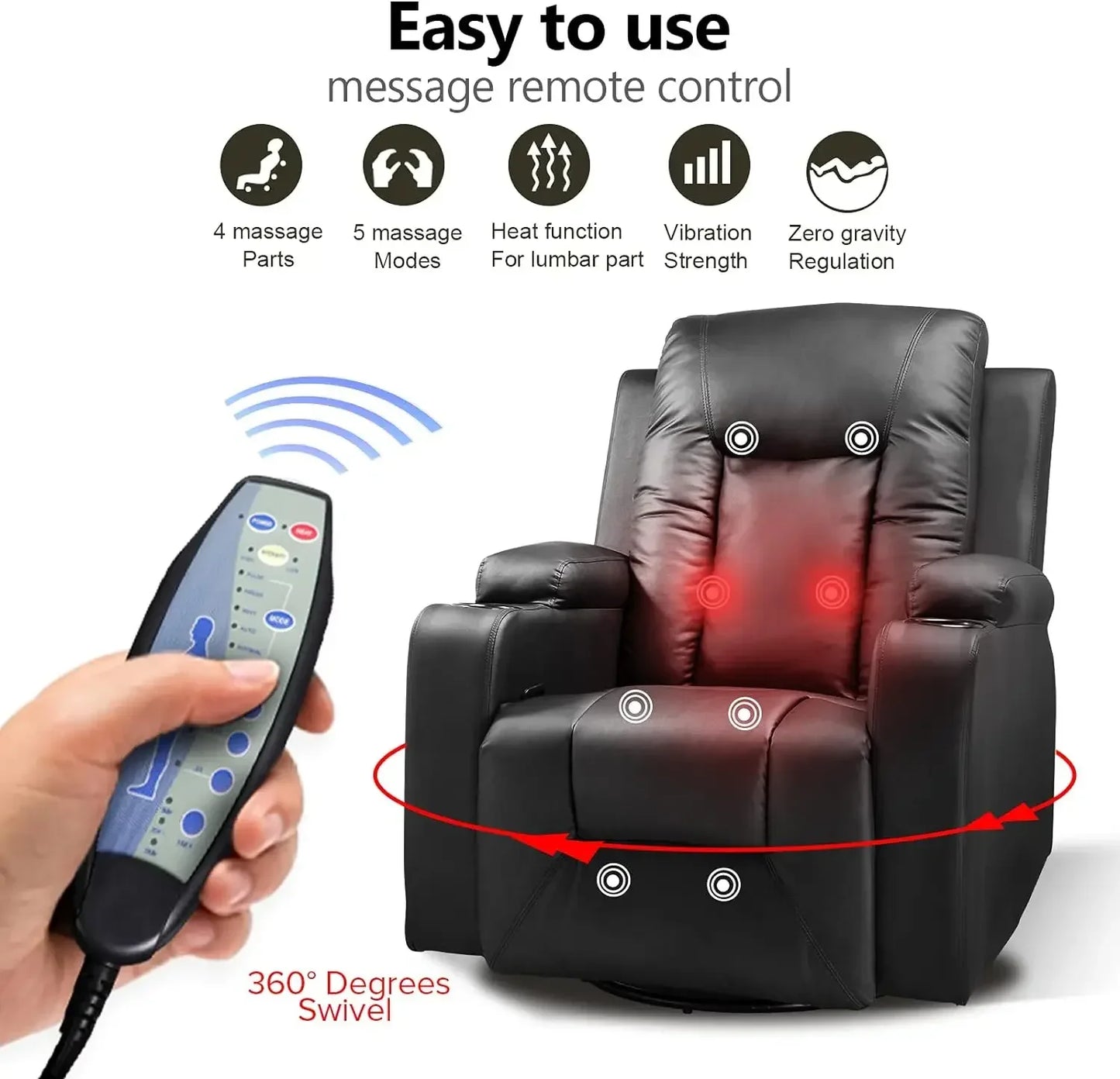 Power Lift Recliner Chair with Massage and Heat for Elderly, Leather Adjustable Reclining Sofa with Remote Control,Black