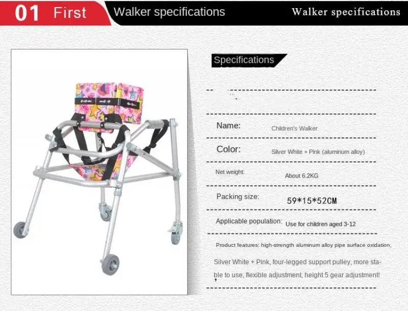 Cerebral Palsy Children Walking Aid Hemiplegic Lower Limb Rehabilitation Training Aluminum Alloy Standing Frame with Wheels