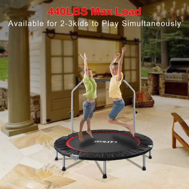 48" Foldable Fitness Trampolines with 4 Level Adjustable Heights Foam Handrail, Jump Trampoline for Kids and Adults