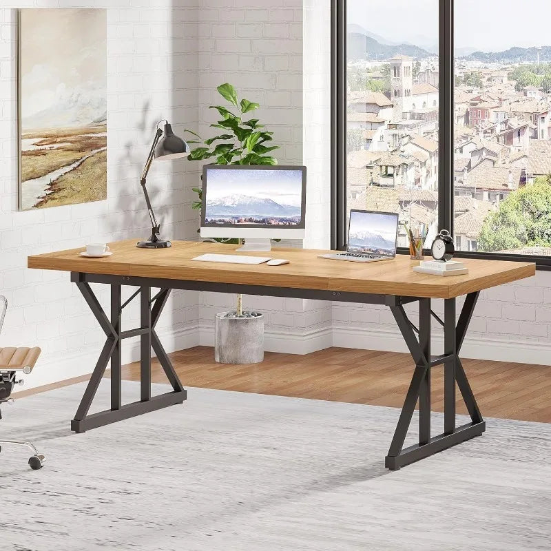 63 Inch Executive Desks, Large Office Computer Desk with Extra Thick Wooden Tabletop and Metal Frame, Simple Writing Table- Meets ADA Recommendations for accessibility dimensions including wheelchairs