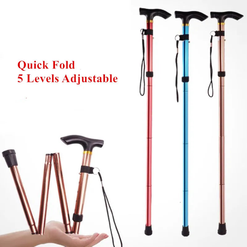 Walking Stick Hiking Trekking Poles Trail Ultralight 4 Section Adjustable Canes Aluminum Alloy Folding Walking Stick