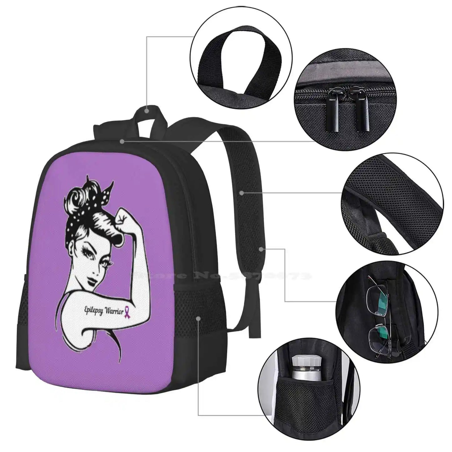 End Epilepsy For A Seizure-Free Life Hot Sale Schoolbag Backpack Fashion Bags Seizure Free End Epilepsy Epilepsy Warrior