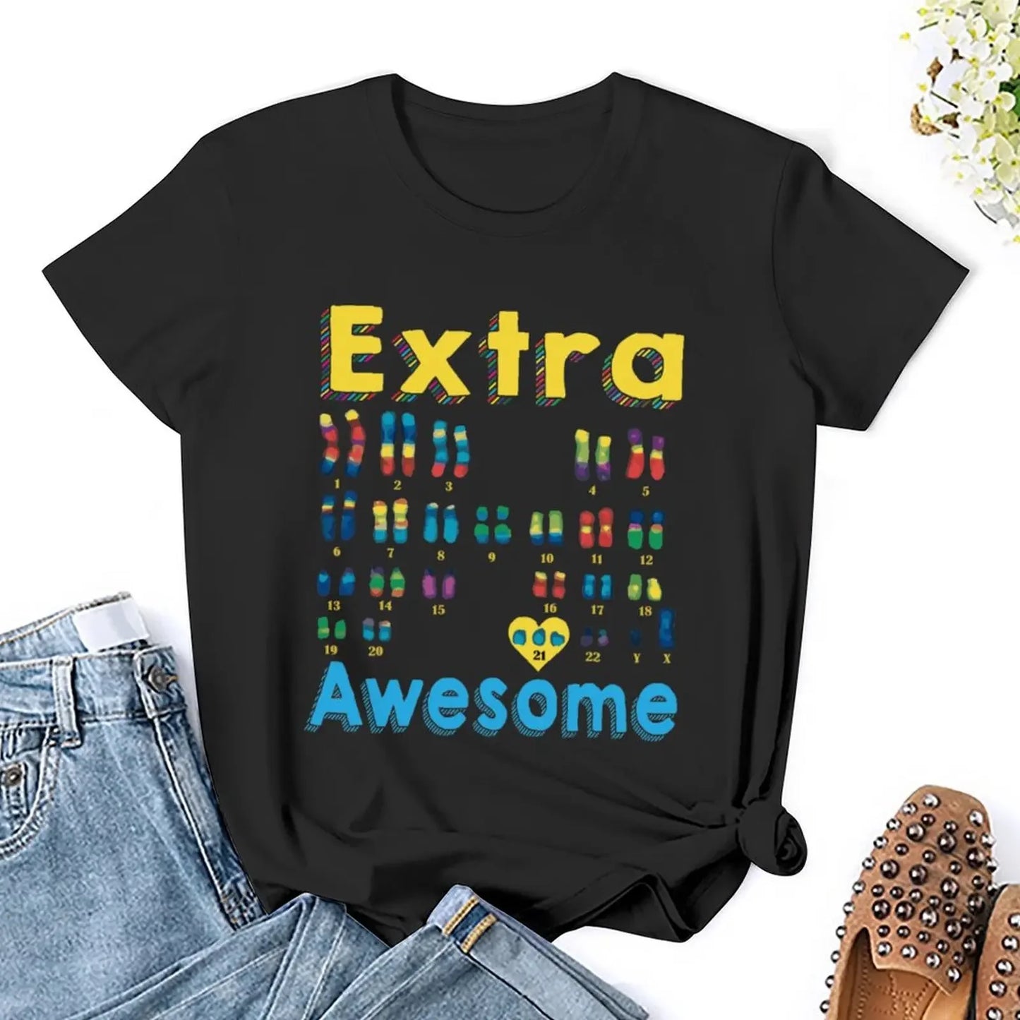 Extra Awesome XY Boy Trisomy 21 World Down Syndrome T-Shirt aesthetic clothes Short sleeve tee funny Women's cotton t-shirt