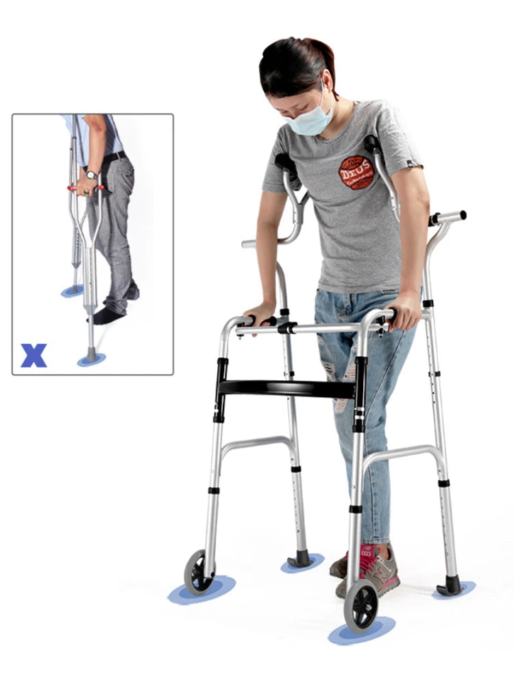 Elderly Rehabilitation Walker Device Underarm Crutche Walking Stick Disabled Rollator Aluminum Alloy Standing Frame Toilet Chair