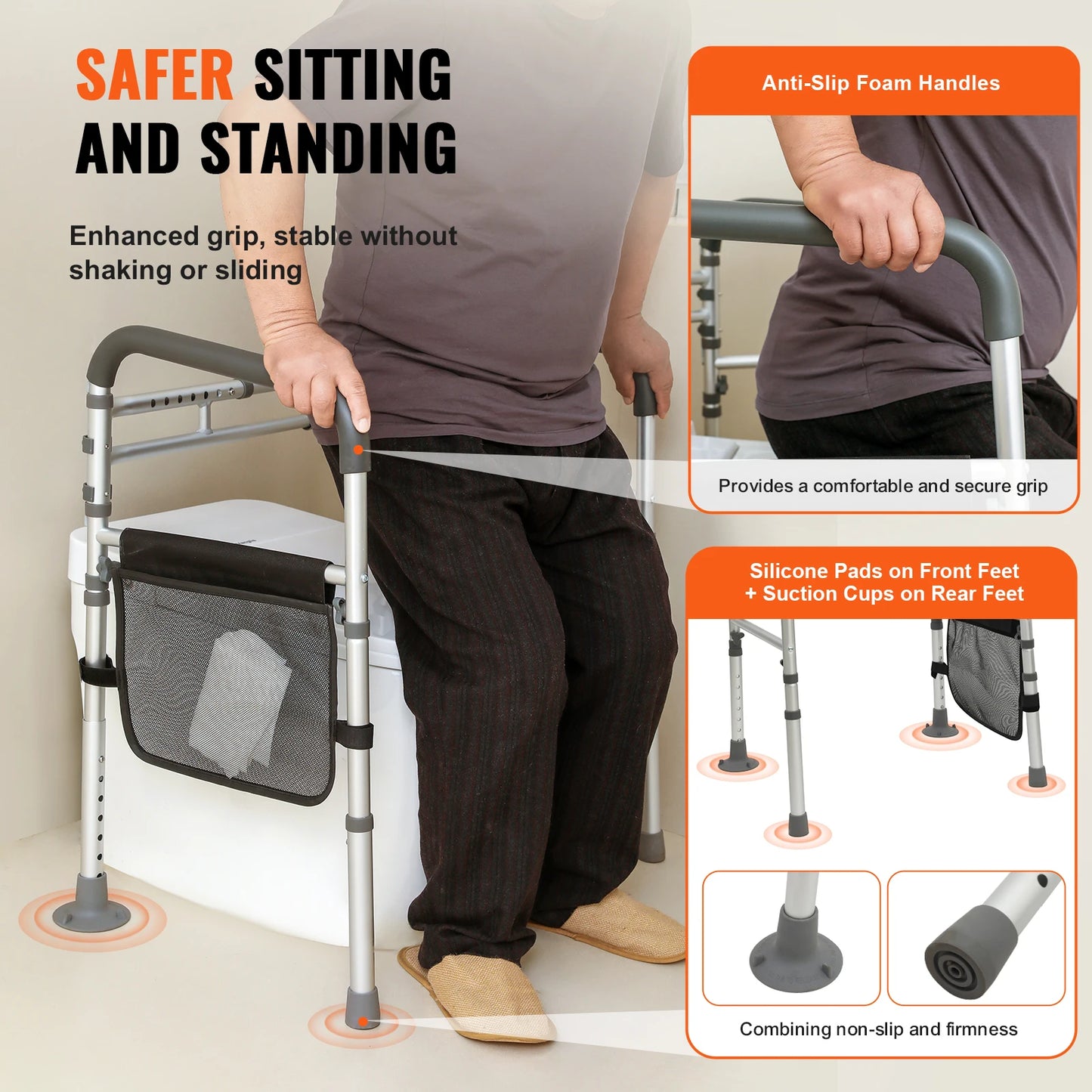 VEVOR Toilet Safety Rail- Folding & Adjustable Width & Height- Fits Most Toilets. Supports up to 300lbs