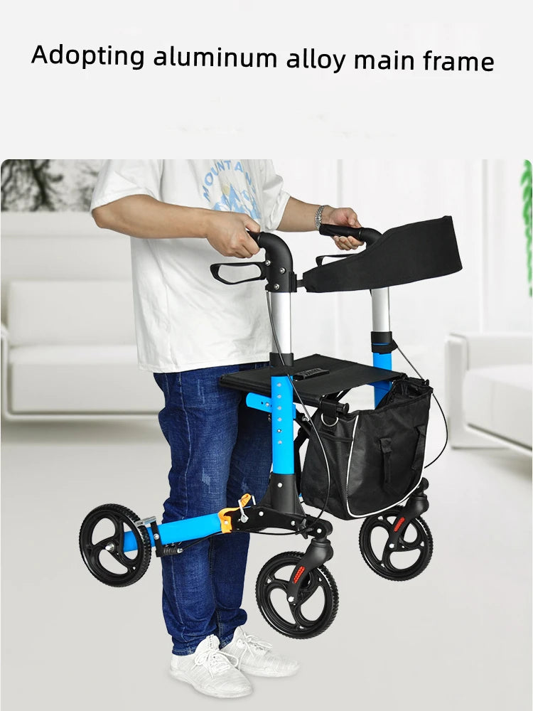 Elderly Disabled Rehabilitation Walking Assist Rollator Walker Aluminum Alloy Folding Pulley Walker Shopping Mobility Aid