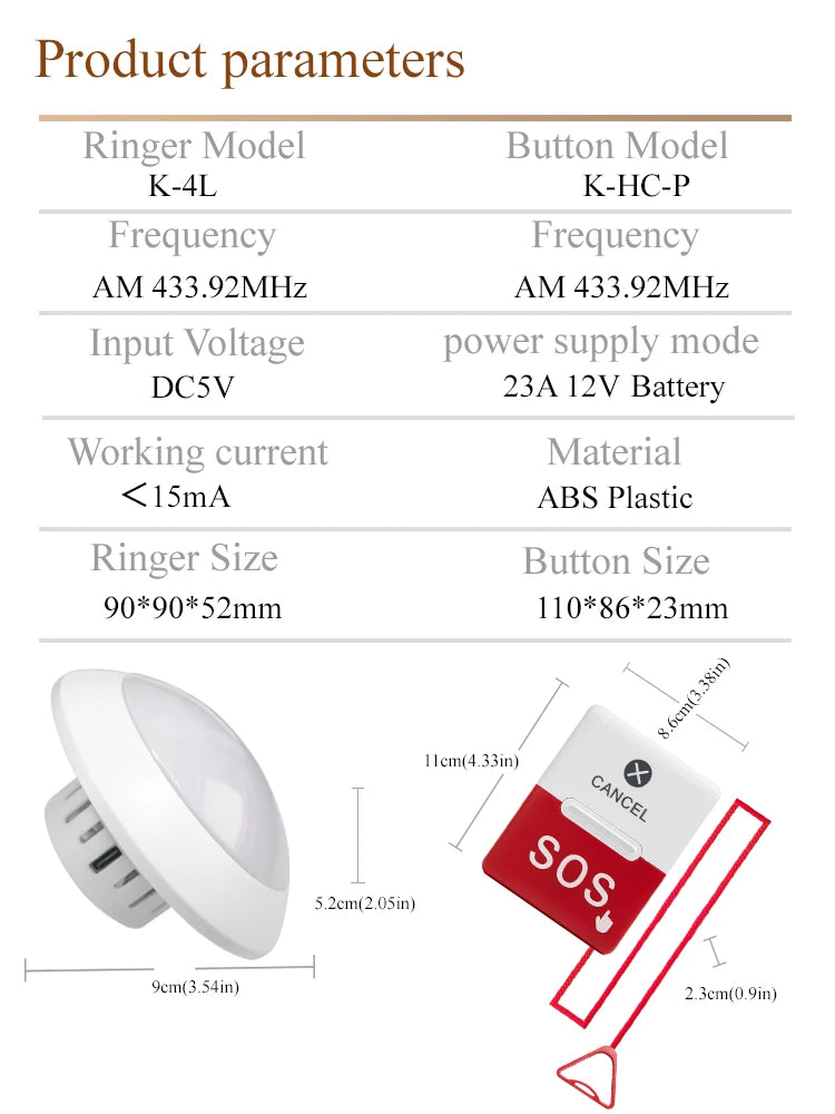 Ycall Caregiver SOS Call Button Pager Patient Light Bell Alert System Support Seniors Elderly Home Disabled Bathroom