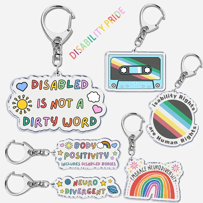 Disability Pride Key Chain Keychains Ring for Accessories Bag Pendant Keyring Jewelry Autism Festival Support