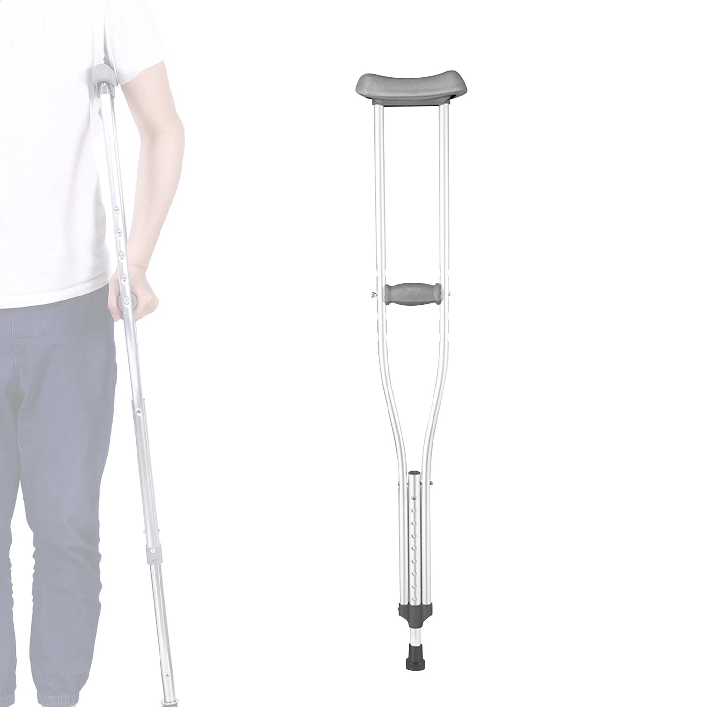 Underarm Crutch Lightweight Portable Nonslip Aluminum Walking Aid Adjustable Height for Men Women Adult Elderly Disabled People