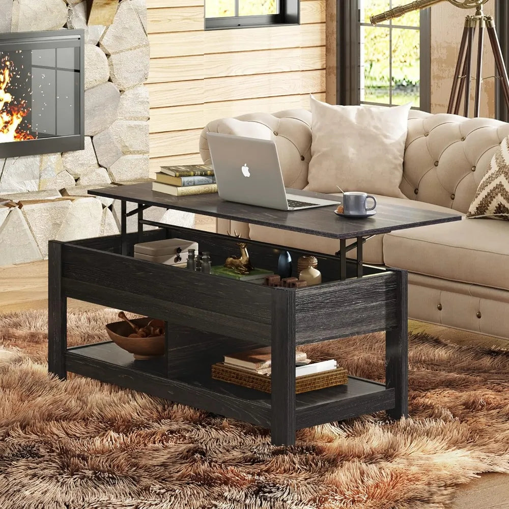 WLIVE Modern Lift Top Coffee Table,Rustic Coffee Table with Storage Shelf and Hidden Compartment,Wood Lift Tabletop for Home Liv