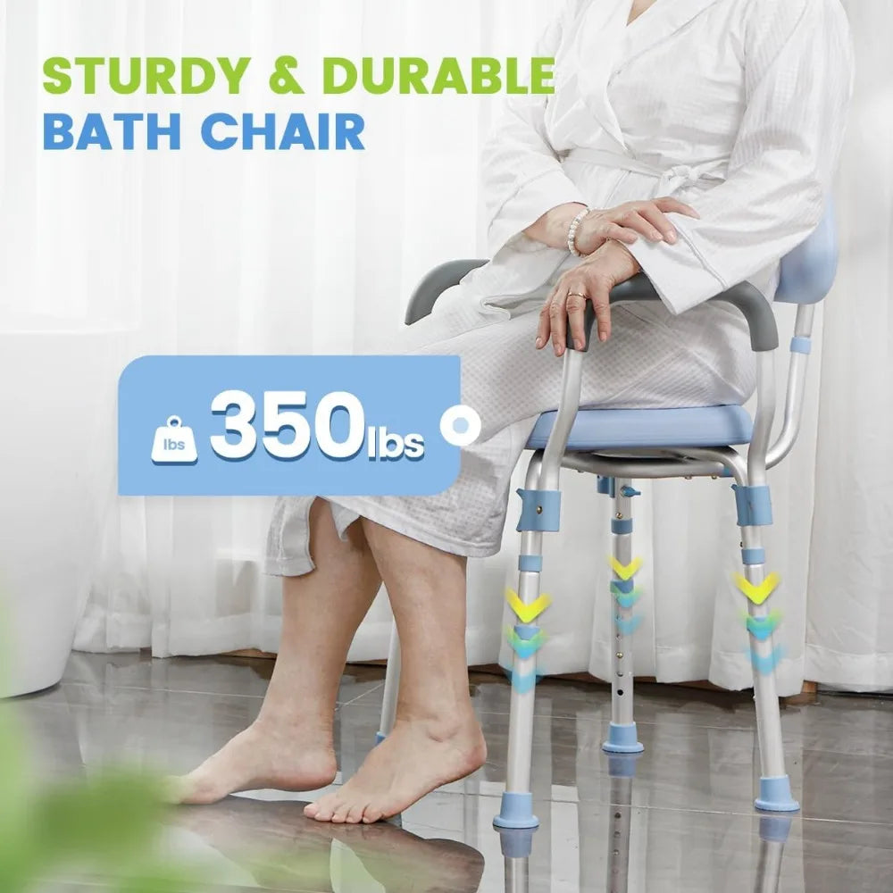 Padded Shower Chair with Back, Tool-Free Bath Chair for Inside Shower - Anti Slip Bathroom Chair Seat for Seniors