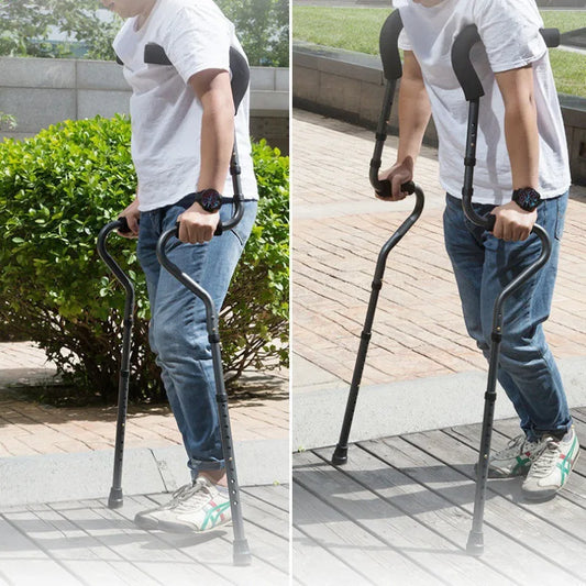 Stainless Steel S-Shaped Detachable Underarm Crutches Elderly Crutches Height Adjustable Crutches for Walking Elderly Supplies