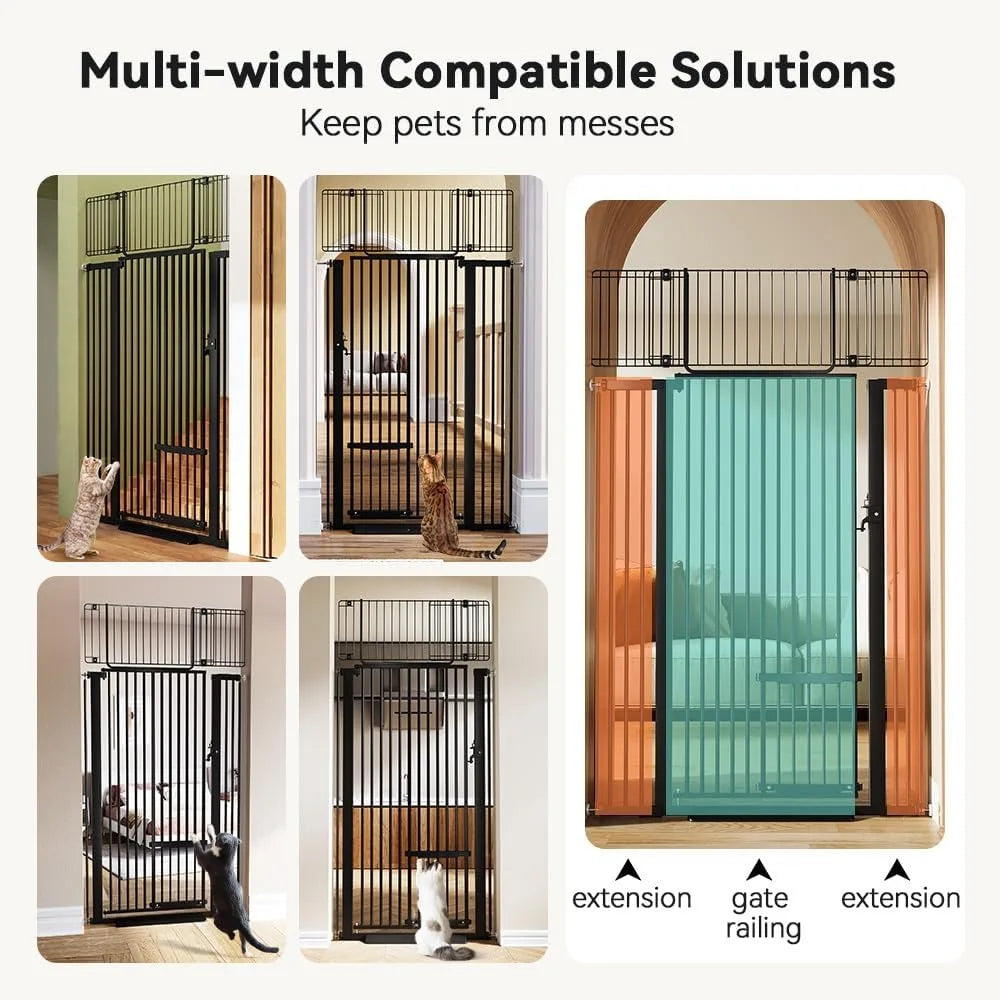 71" Extra Tall Pet Gate for Cats 29.5-40.6  Extra Wide Cat Gate with Adjustable Cat Door  Pressure Mounted Easy Walk Through