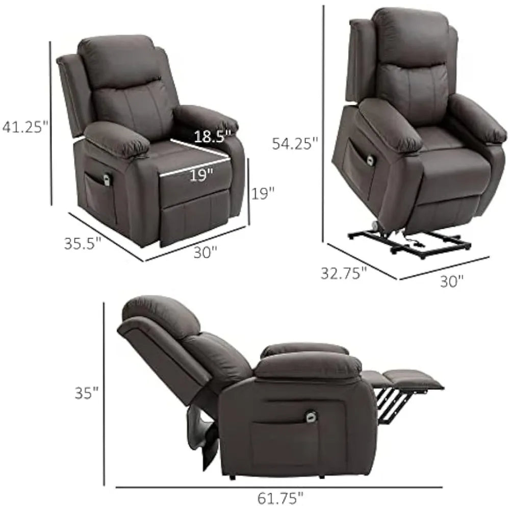 Living Room Power Lift Chair, PU Leather Electric Recliner Sofa Chair for Elderly with Remote Control, 3 Positions, Side Pockets