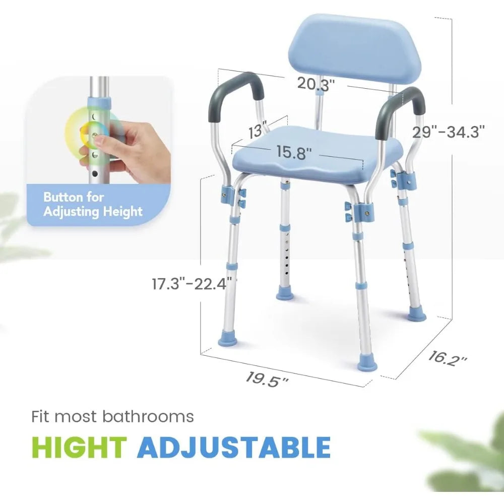 Padded Shower Chair with Back, Tool-Free Bath Chair for Inside Shower - Anti Slip Bathroom Chair Seat for Seniors