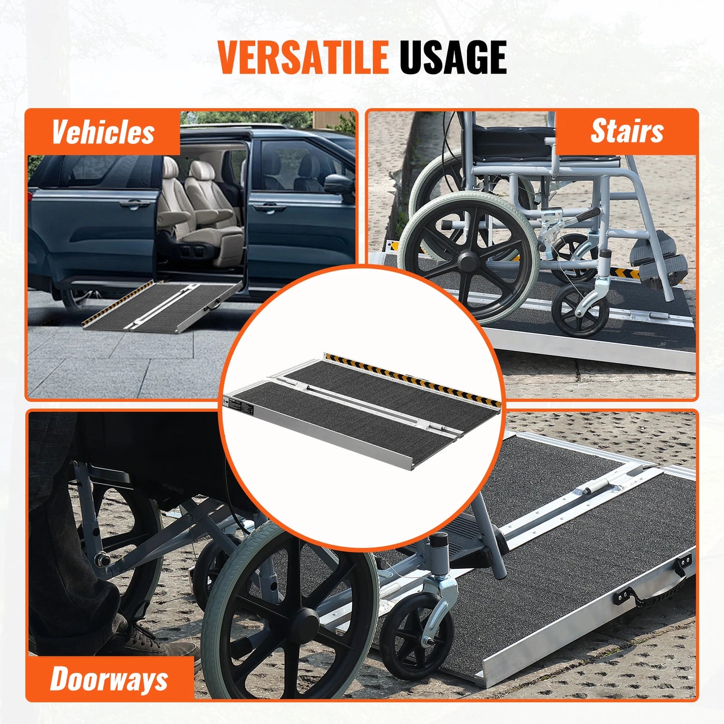 VEVOR Portable Wheelchair Ramp Non-Slip Aluminum Folding Threshold Ramp Foldable Mobility Scooter Ramp Wheel Chair Ramp