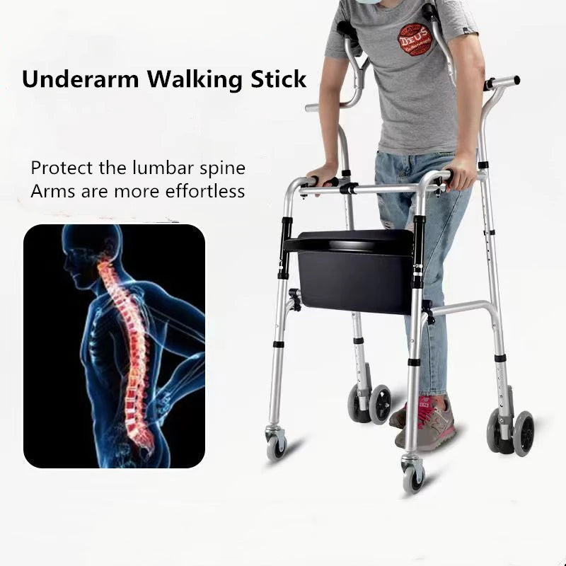 Elderly Rehabilitation Walker Device Underarm Crutche Walking Stick Disabled Rollator Aluminum Alloy Standing Frame Toilet Chair