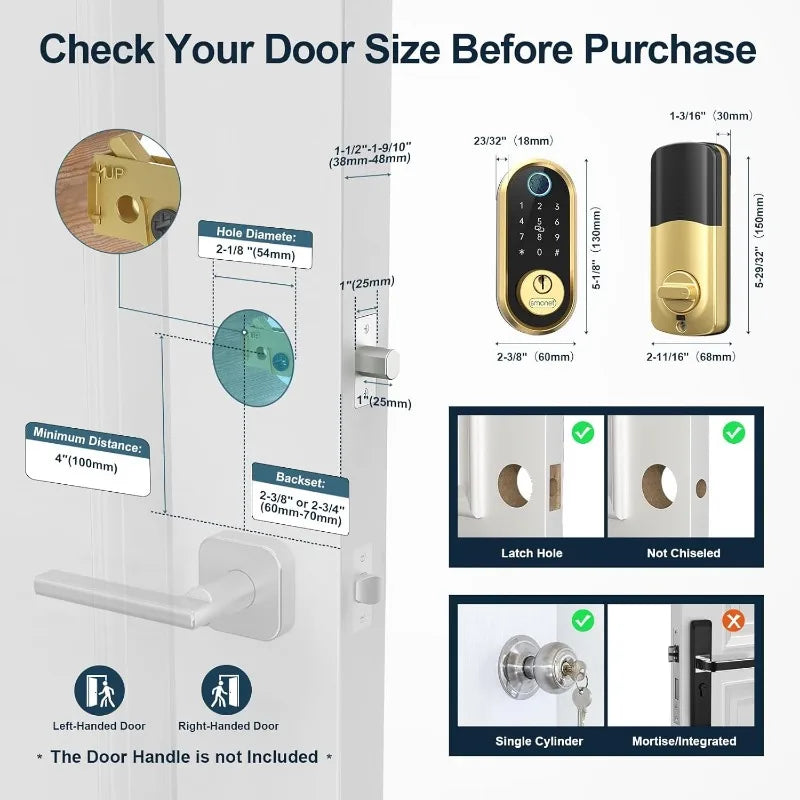 Smart Lock SMONET Bluetooth Keyless Entry Keypad Smart Deadbolt-Fingerprint Electronic Deadbolt Lock