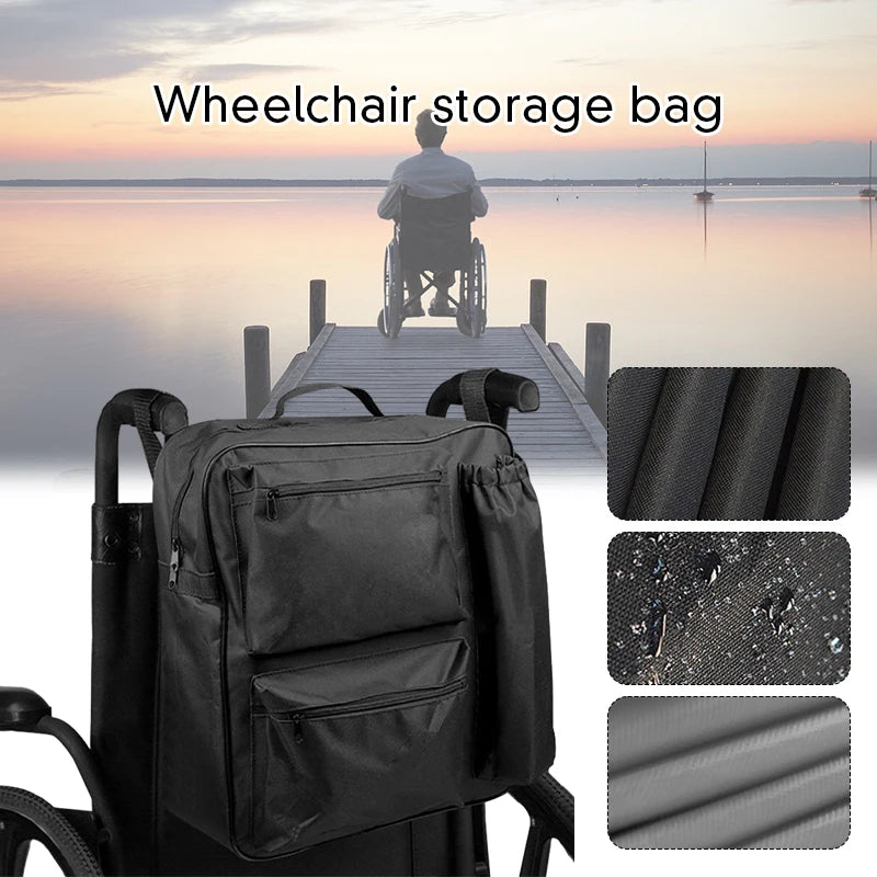 Wheelchair Storage Bag Portable Pocket 420D Oxford Cloth Black Waterproof Rear Hanging Bags Organizer Wheelchair Accessories