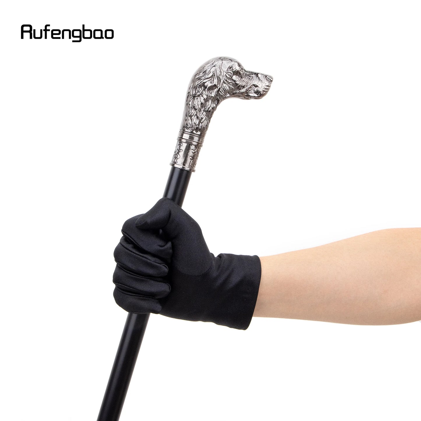 Sliver Loyal Dog Head Walking Cane Fashion Decorative Walking Stick Gentleman Elegant Cosplay Cane Knob Crosier 93cm