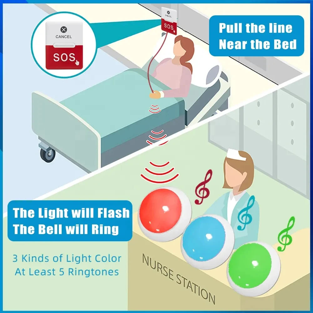 Ycall Caregiver SOS Call Button Pager Patient Light Bell Alert System Support Seniors Elderly Home Disabled Bathroom