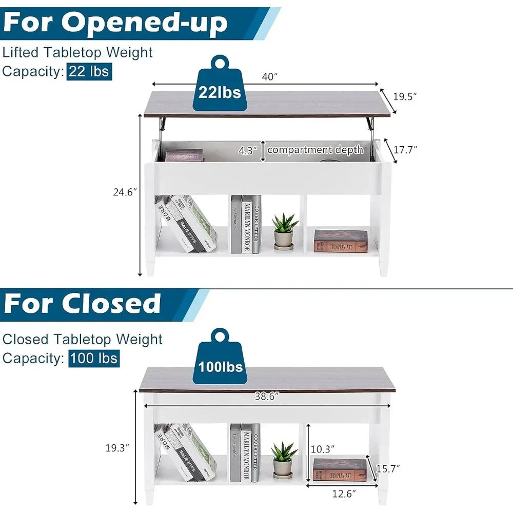 Dining Tables for Living Room Chairs With Storage Shelf Hidden Compartment Furniture White Lift Top Coffee Table