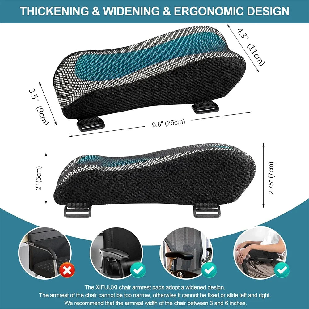 2Pcs Soft Comfortable Memory Gel Armrest Pads Elbow Pillow Resilient Foam Ergonomic Hand Rest for Office Car Game Chair