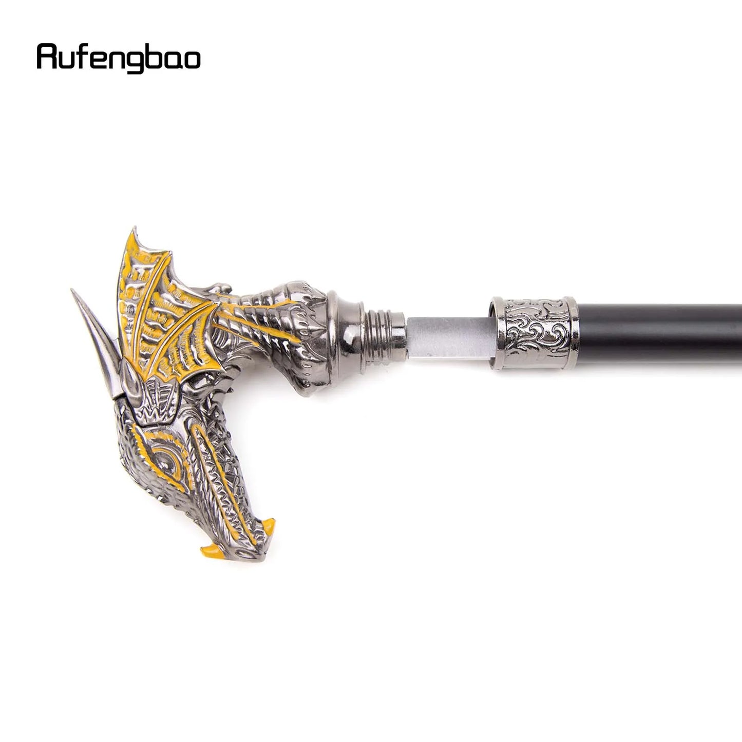 Gold Black Luxury Dragon Head Walking Stick with Hidden Plate Self Defense Fashion Cane Plate Cosplay Crosier Stick 93cm