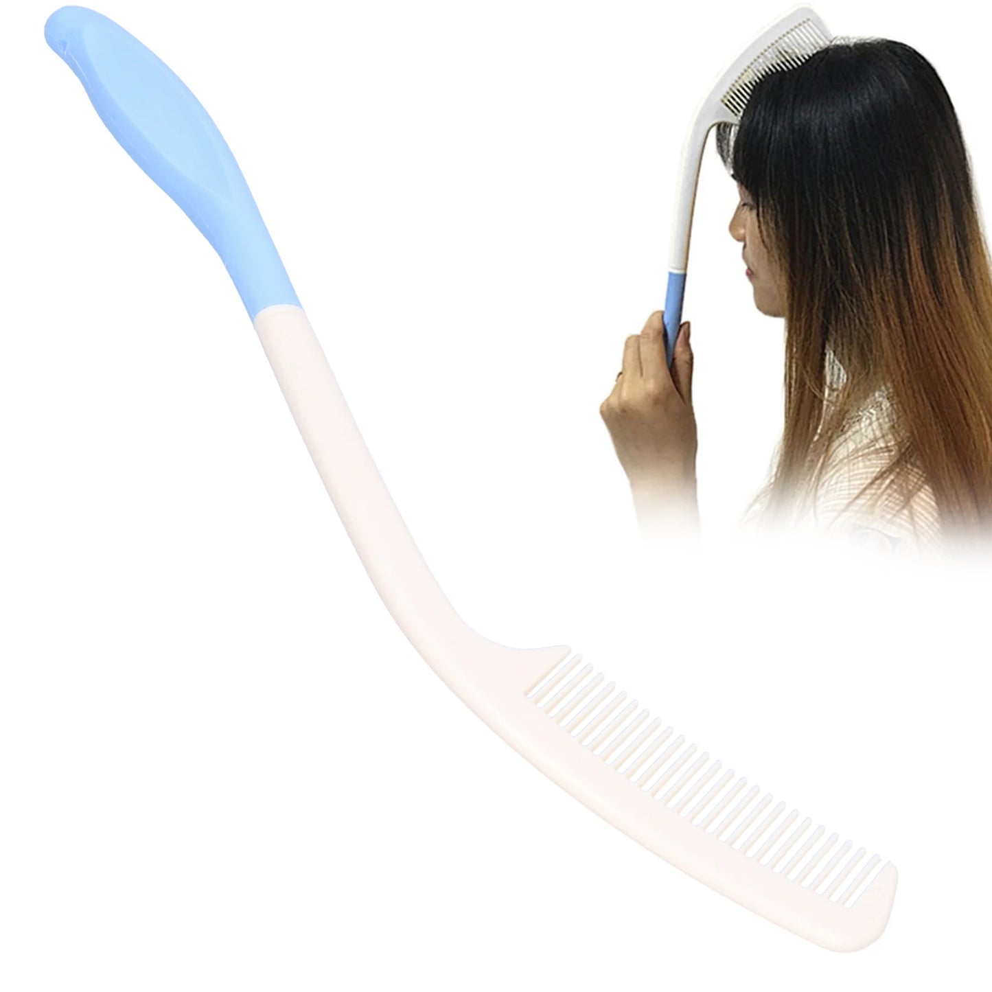 Long Handle Comb Long Handle Hair Brush Anti-slip Ergonomic Curved Handles Comb for Elderly Hand Disabled People Health Care