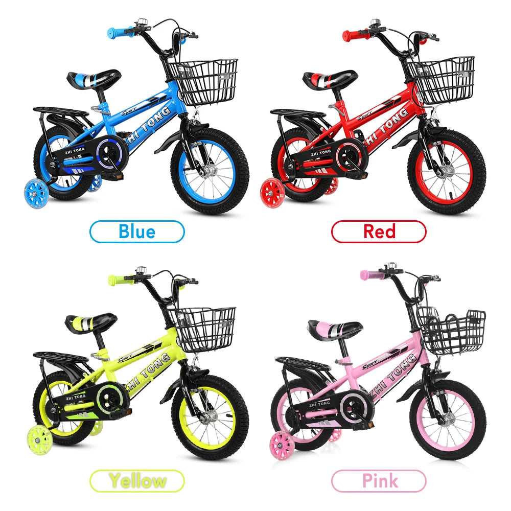 12/14/16 Inch Children Bike Boys Girls Toddler Bicycle Adjustable Height Kid Bicycle with Detachable Basket for 2-7 Years Old