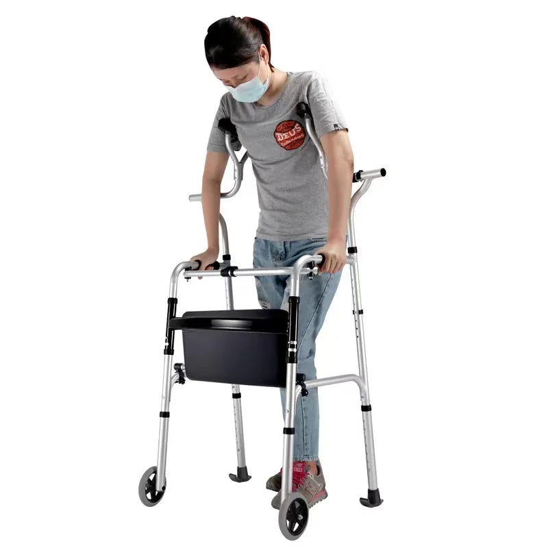 Foldable Double Arm Walking Aid For Elderly Disabled People Walking Rehabilitation Station Frame Fitness Equipment For Disabled