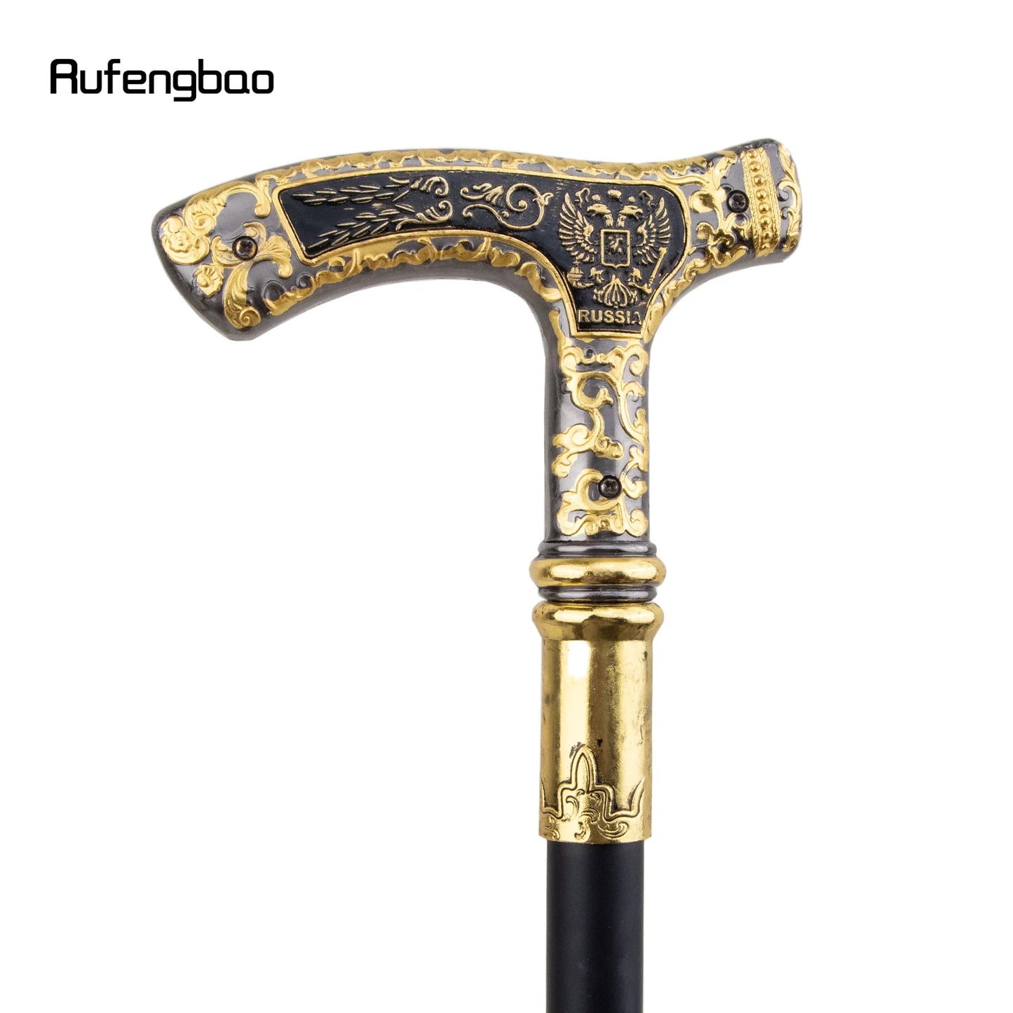 Gold Black Luxury Double Eagle Handle Walking Stick with Hidden Plate Self Defense Fashion Cane Plate Cosplay Crosier Stick 90cm