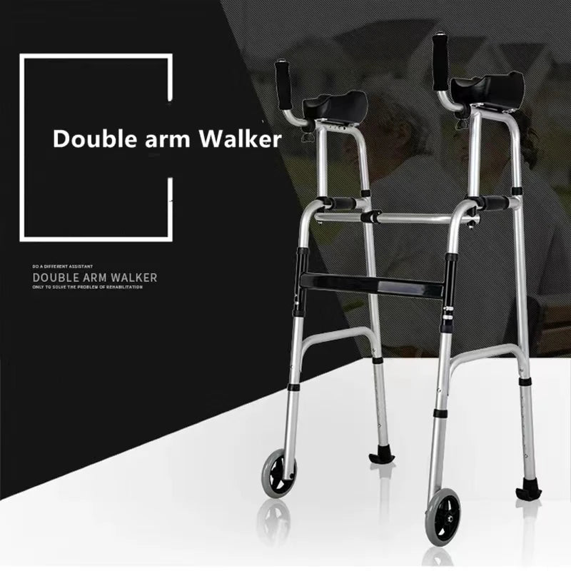 Foldable Double Arm Walking Aid For Elderly Disabled People Walking Rehabilitation Station Frame Fitness Equipment For Disabled