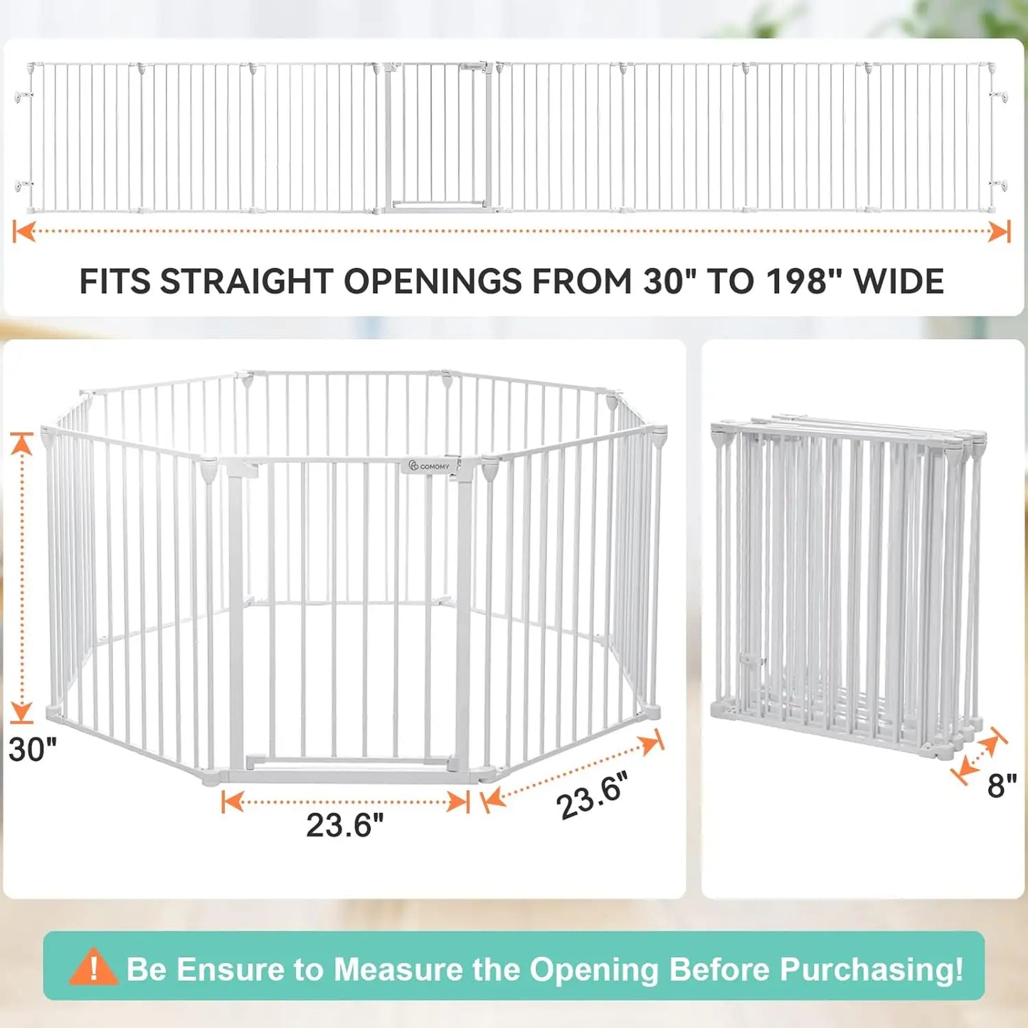 COMOMY 198" Baby Gate Extra Wide, Dog Gate Pet Gate for House Stairs Doorways Fireplace, Adjustable 3 in 1 Play Yard Child Safet