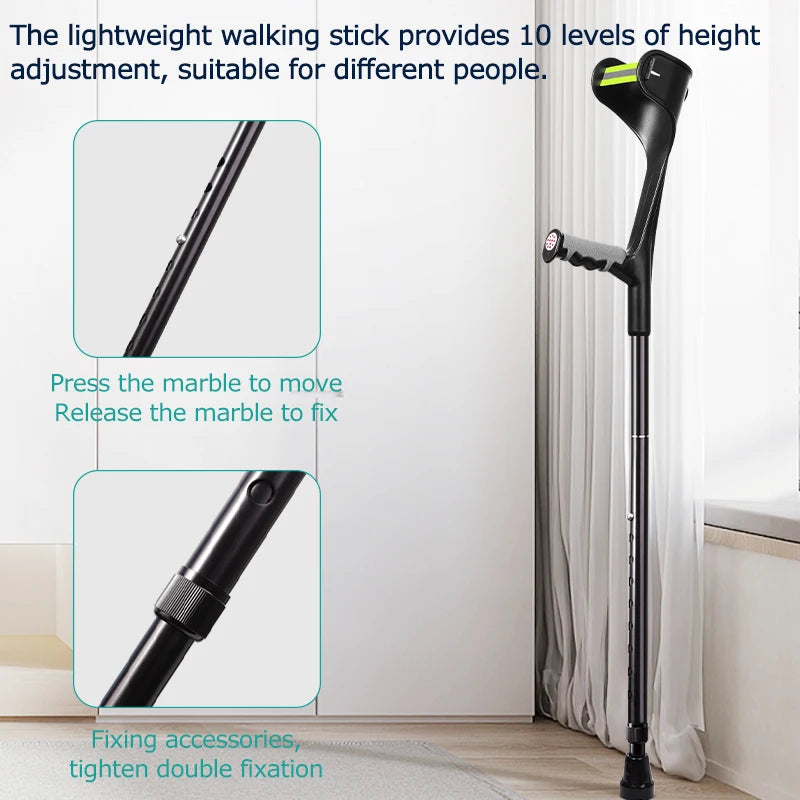 Lefeke Forearm Crutches Foldable Adjustable Aluminium Walk Easy Elbow Crutch Lightweight Walking Stick