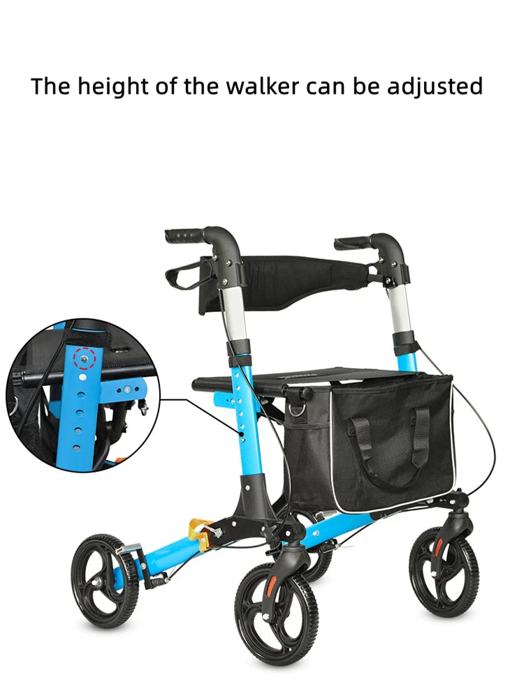 Elderly Disabled Rehabilitation Walking Assist Rollator Walker Aluminum Alloy Folding Pulley Walker Shopping Mobility Aid